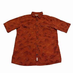 Cabela’s Mens Fishing Shirt Fish Print Short Sleeve Button Front Medium Vented